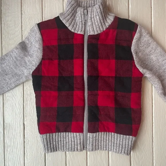 Cat and Jack Red Plaid Lined Sweater Size 18 Months - Picture 3 of 6